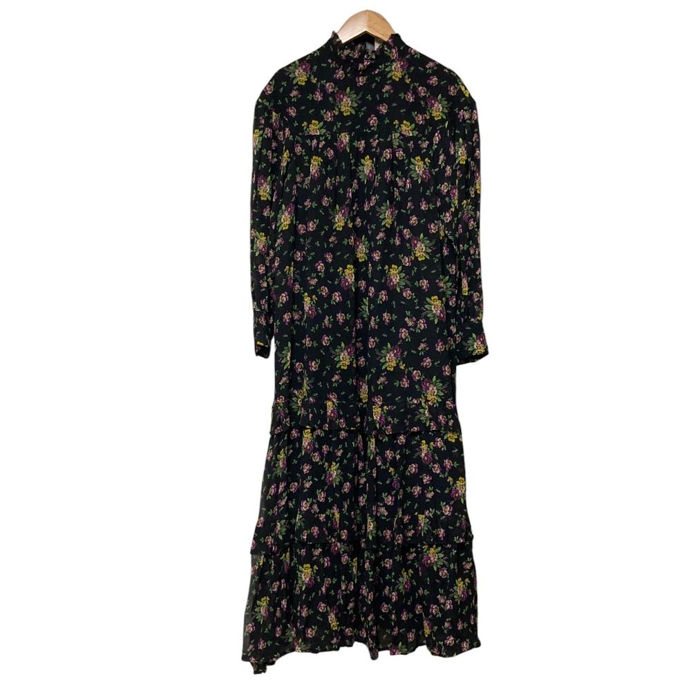 leur logette ルールロジェット フラワープリント シルクドレス ワンピース 06557 サイズ1 ブラック レディース 古着