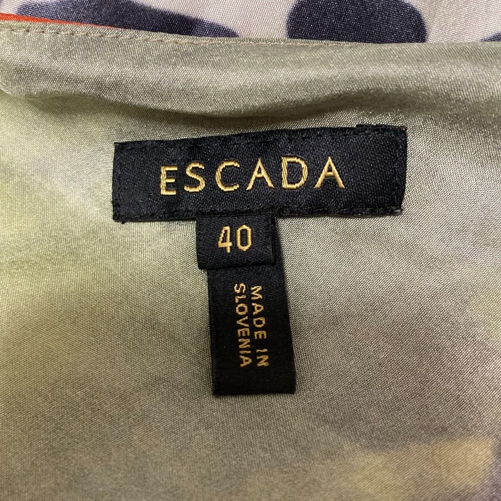 良品 ESCADA エスカーダ 総柄 シルク ドレス ワンピース サイズ40