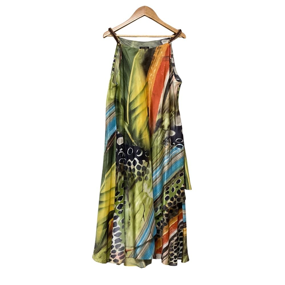 訳あり未使用品/定価242000円【ESCADA】エスカーダ　シルクドレス　36 良品 ESCADA エスカーダ 総柄 シルク ドレス ワンピース サイズ40