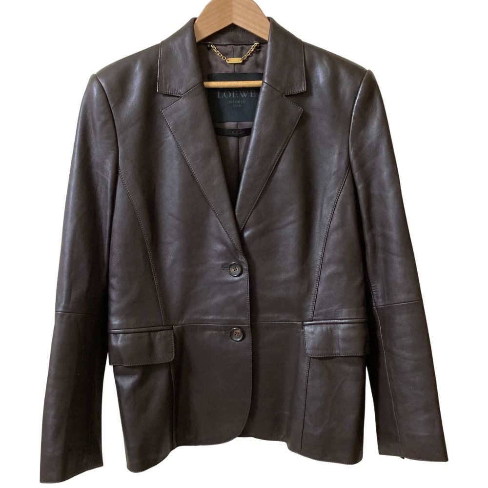 高級　ロエベ 　ラムレザー　テーラードジャケット 　　　　大きいサイズ　ブラウン 美品 LOEWE ロエベ ラムレザー テーラードジャケット サイズ42