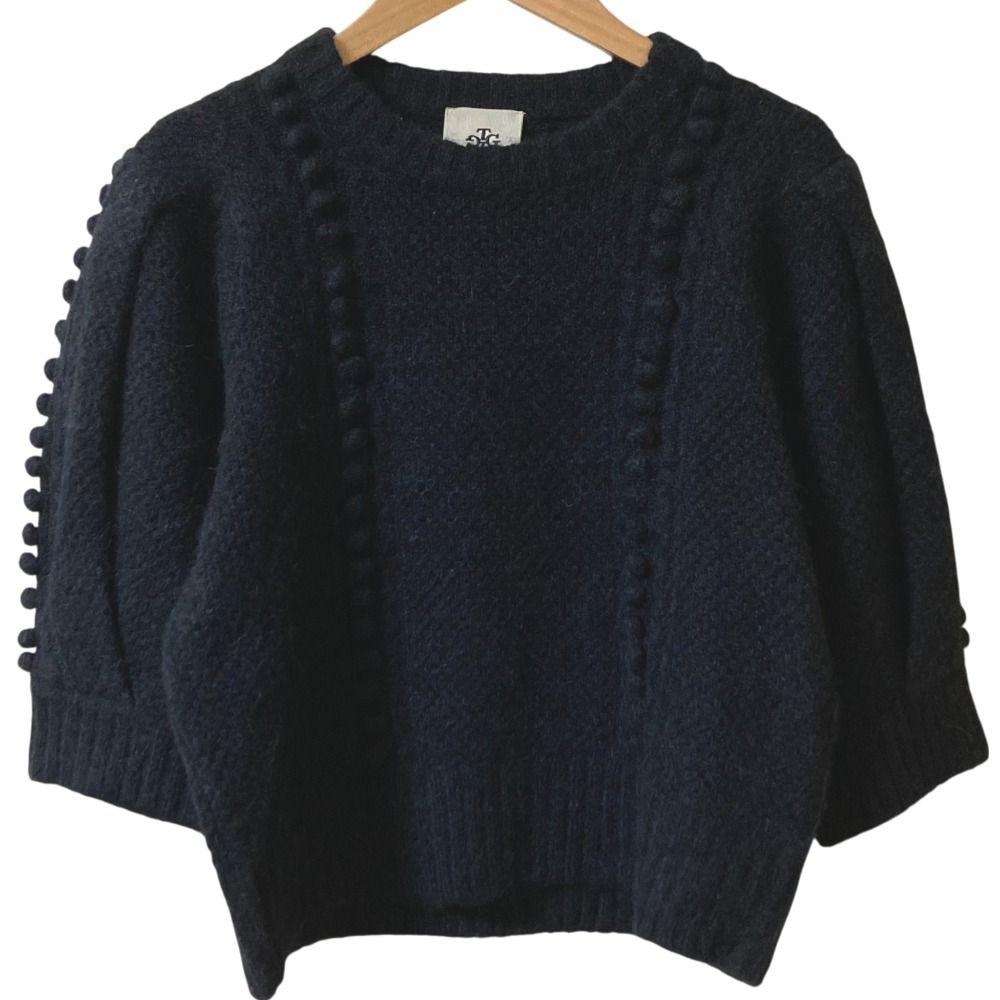 23 AW The Garment ザガーメント コペンハーゲン ボンボン付きハーフスリーブ プルオーバーニットセーター サイズ6 ブラック レディース 古着