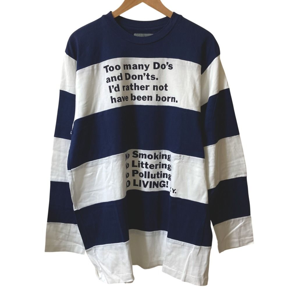 93 AW Yohji Yamamoto POUR HOMME ヨウジヤマモト プールオム メッセージプリント カットソー HP T 66 089 M ネイビー ホワイト メンズ 古着