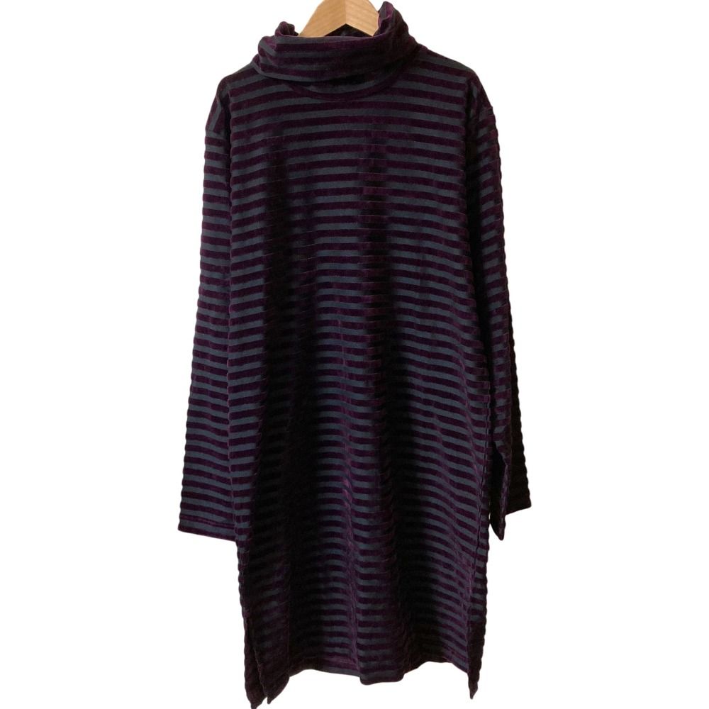 Yohji Yamamoto POUR HOMME ヨウジヤマモト プールオム ベロアボーダー タートルロングカットソー Mサイズ バーガンディ メンズ 古着