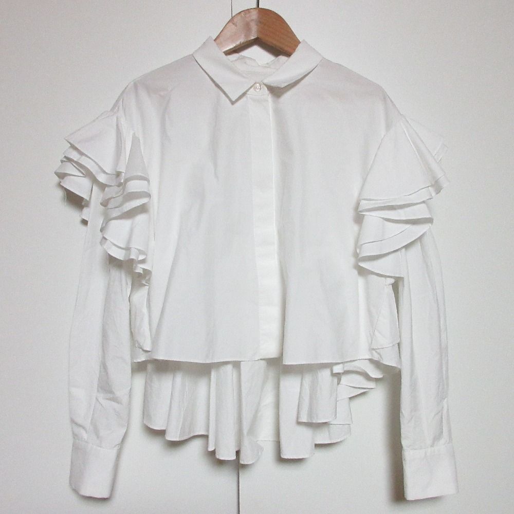 Cygne シーニュ Céline バックフ ーショート丈ブラウス Fサイズ ホワイト レディース 古着