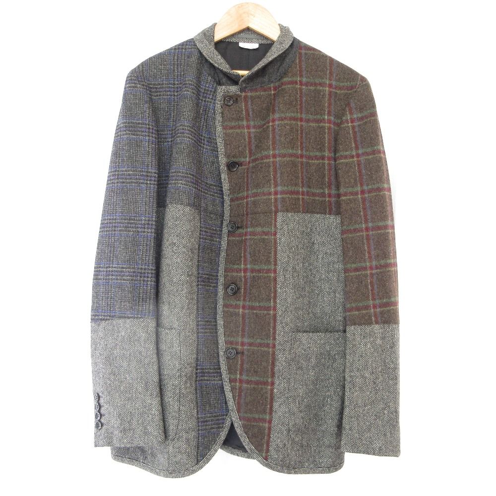 AD 2021 COMME des GARCONS HOMME DEUX コムデギャルソンオムドゥ ツイード パネルジャケット Mサイズ グレー メンズ 古着