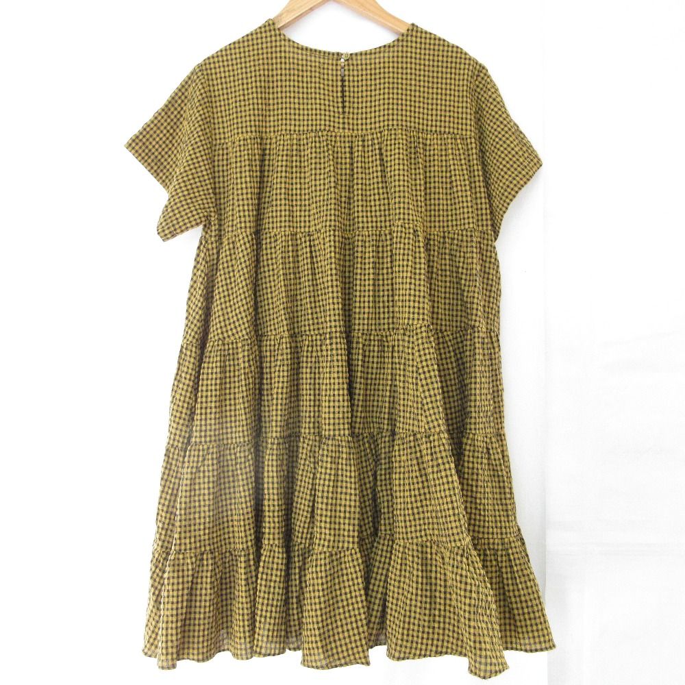 25 SS Uhr ウーア Checkered Tiered Dress ワンピース SSUhr BL 462 Fサイズ イエロー ブラック レディース 古着