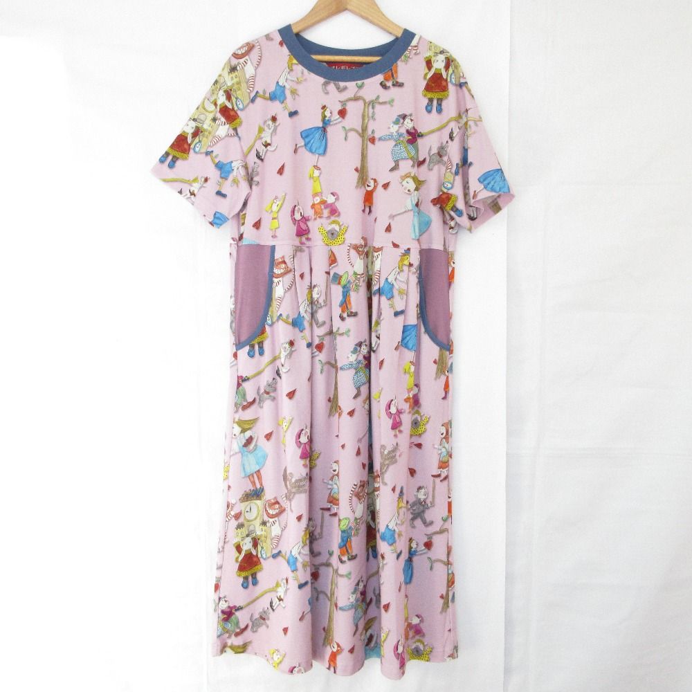 OLLEBOREBLA ALBEROBELLO オレボレブラ アルベロベロ ぶたさん プリント フ ワンピース ライトパープル レディース 古着