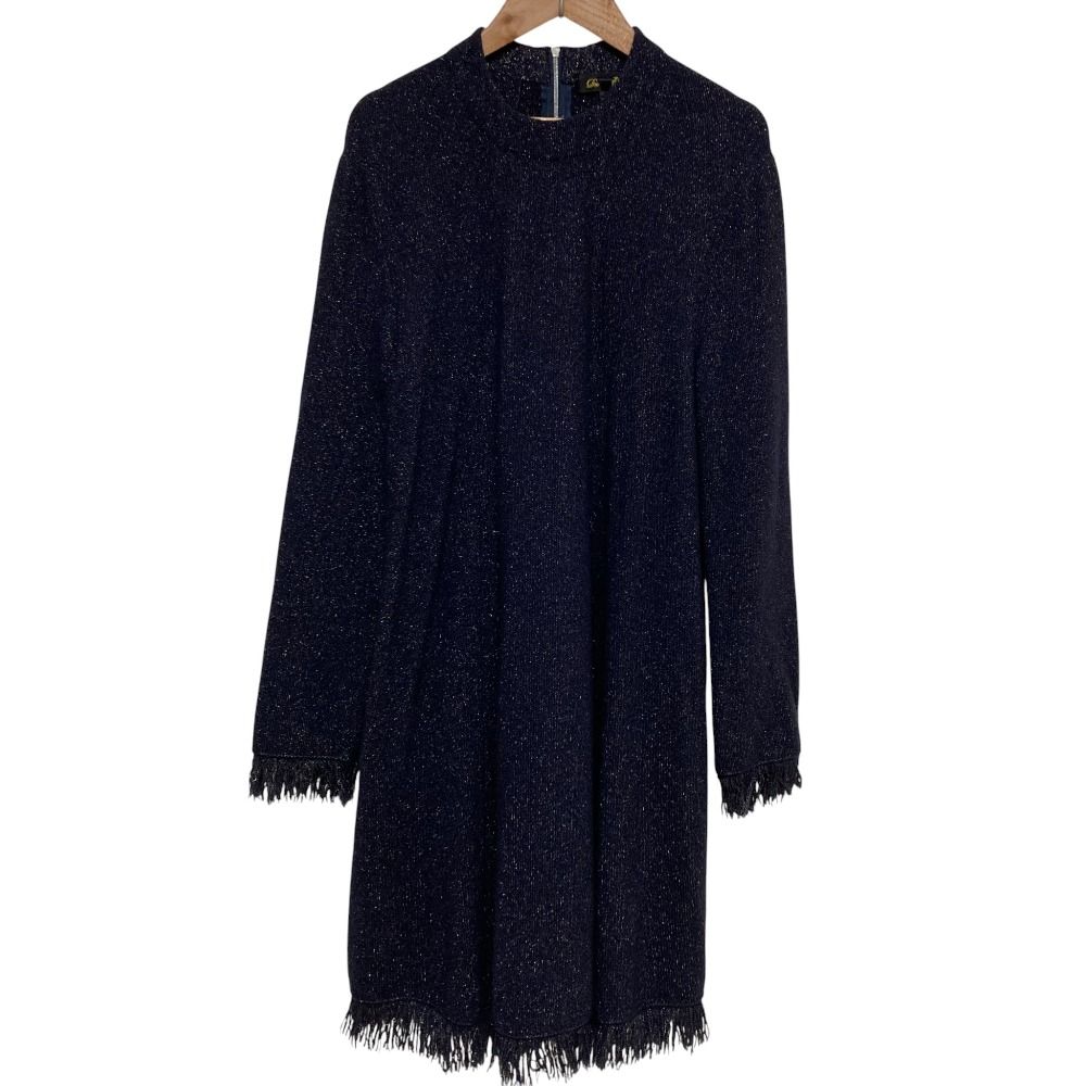 Drawer ドゥロワー ラメミラノフリンジワンピース 6526 299 0875 サイズ1 ネイビー レディース 古着