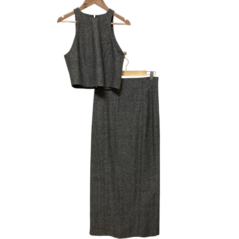 CLANE クラネ 広瀬すず コラボ 3 WAYアメリカンスリーブビスチェ ストレートスカートセット サイズ2 グレー レディース 古着