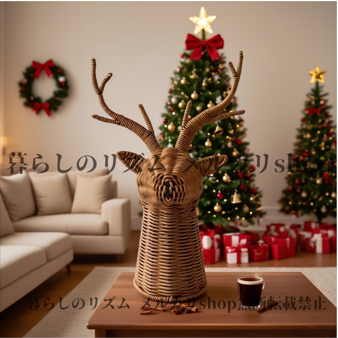  オブジェ 置物 ラタン編み 鹿の頭 ホームデコレーションオーナメント ホテル 家庭 装飾 クリスマスデコレーション シンプル ナチュラル 鹿 動物デザイン カフェ リビング 寝室 玄関先 北欧 モダン インテリア装飾 小物収納ボックス 置物 インテリア小物