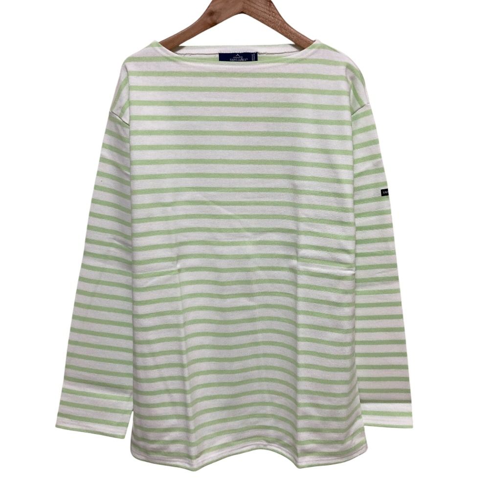 SAINT JAMES セントジェームス R A ボーダー カットソー サイズ5 ライトグリーン ホワイト レディース 古着