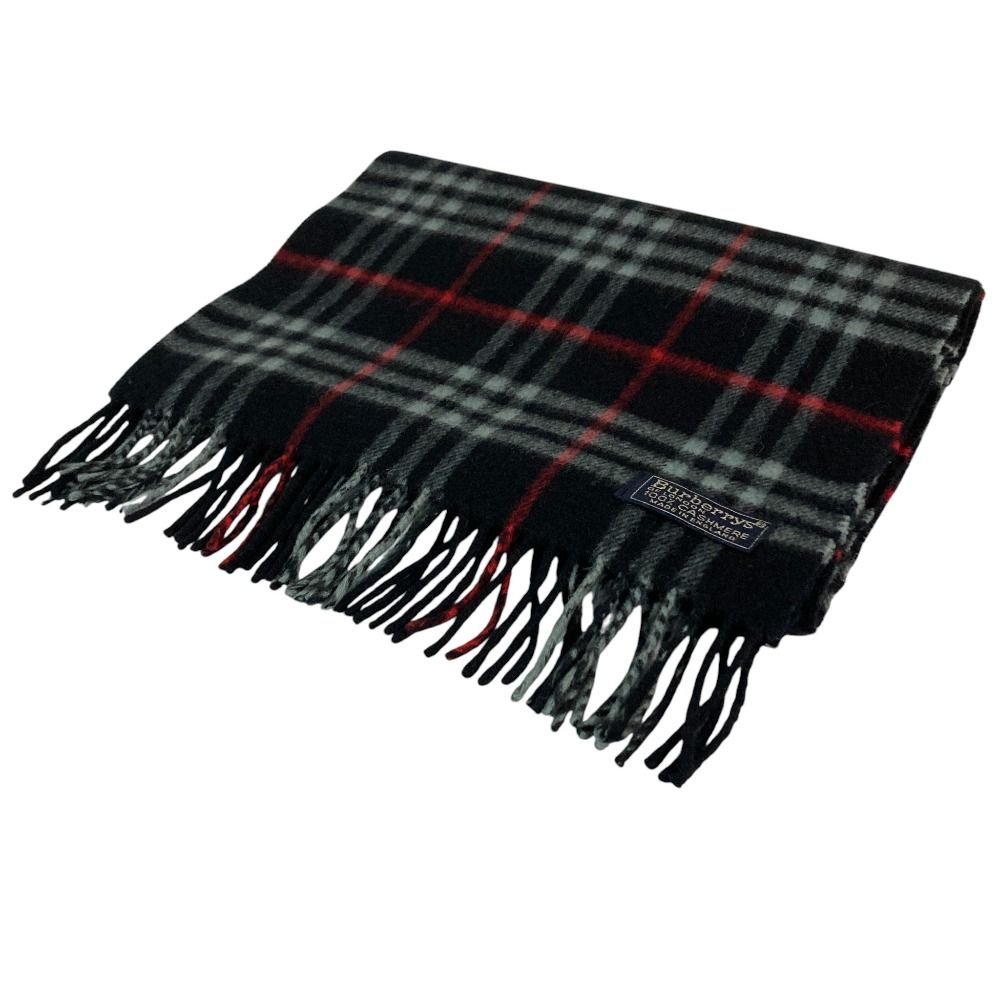Burberry バーバリー ヴィンテージ ノバチェック柄 カシミヤ100％ フリンジ マフラー ストール ネイビー レディース 古着