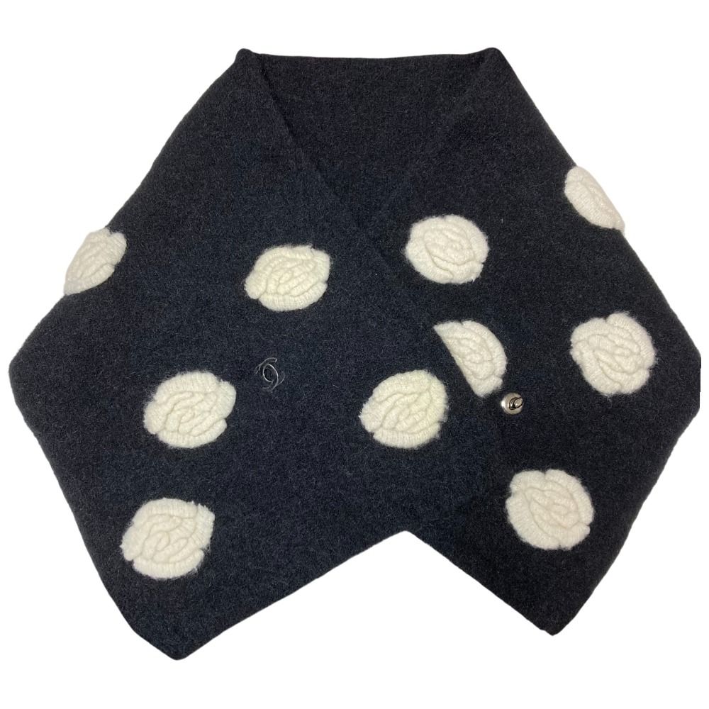 CHANEL シャネル カメリア ターンロック モヘヤ ニット マフラー P 39233 ブラック レディース 古着