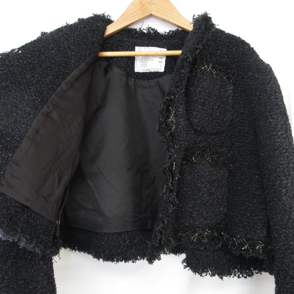 sacaiツイードノーカラージャケット ブラック sacaiツイードノーカラージャケット ブラック sacaiツイードノーカラー