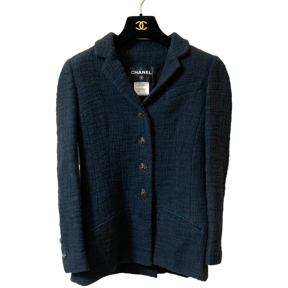 美品 12A CHANEL シャネル ビジューボタン ツイードジャケット P44005