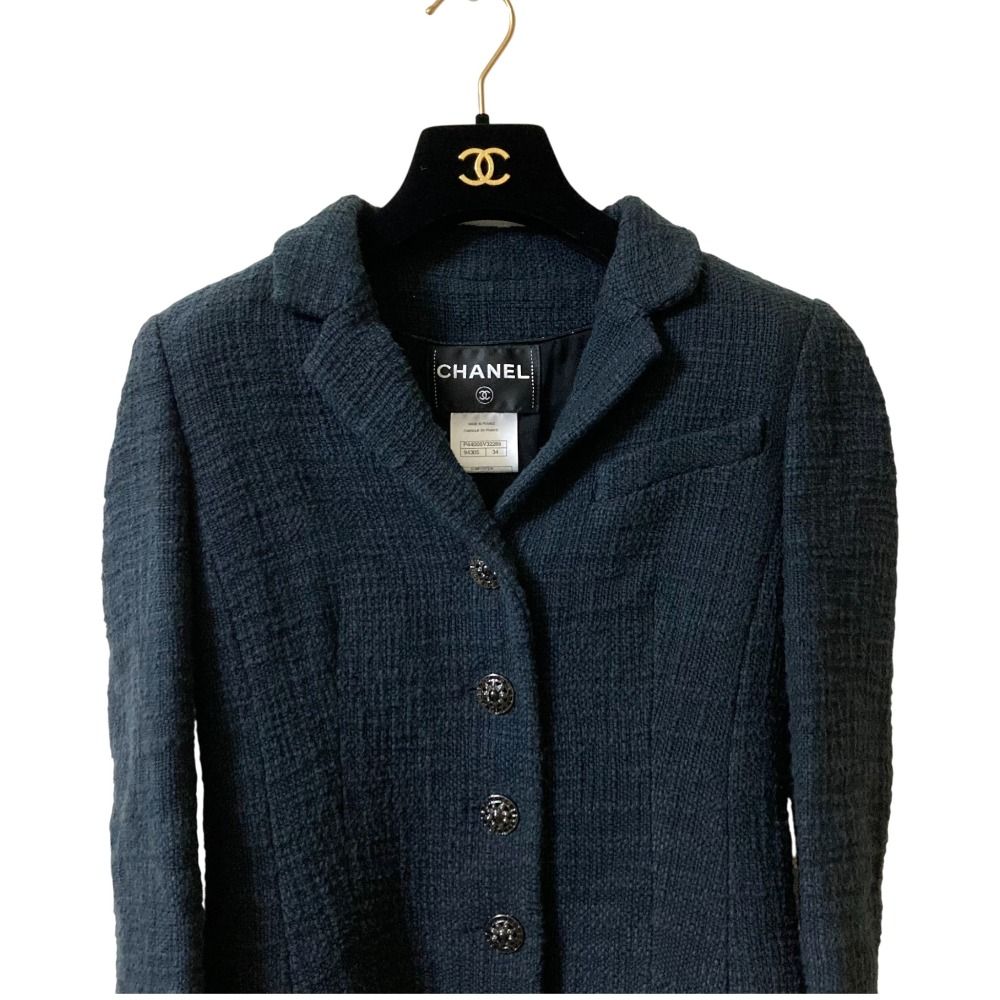 美品 12A CHANEL シャネル ビジューボタン ツイードジャケット P44005