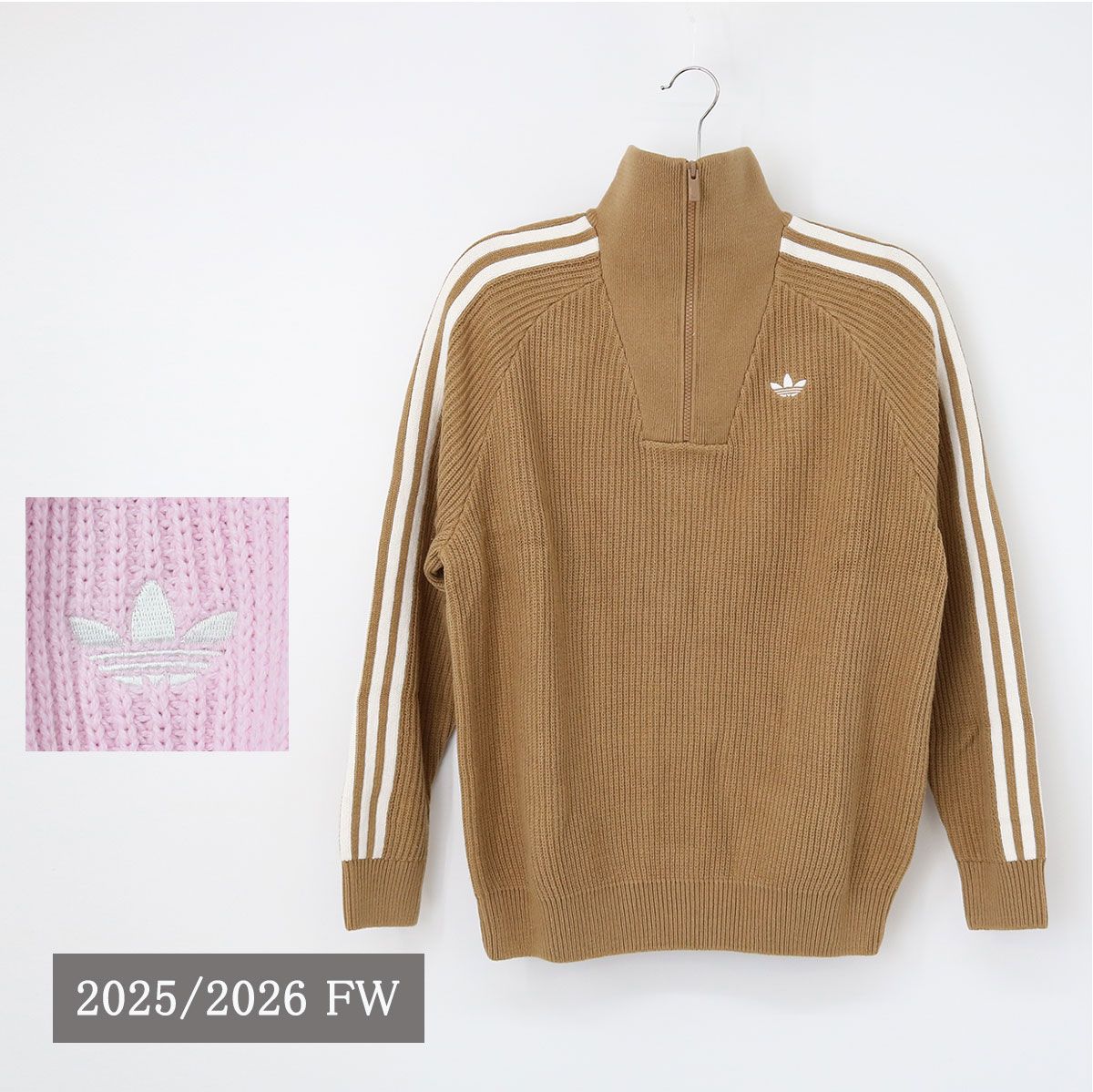 adidas Originals アディダス オリジナルス KS 7787 7785 ニット ファンネルネック FUNNEL NECK ハイネック トレフォイルロゴ刺繍 セーター 長袖 ハーフジップアップ レディース ブランド