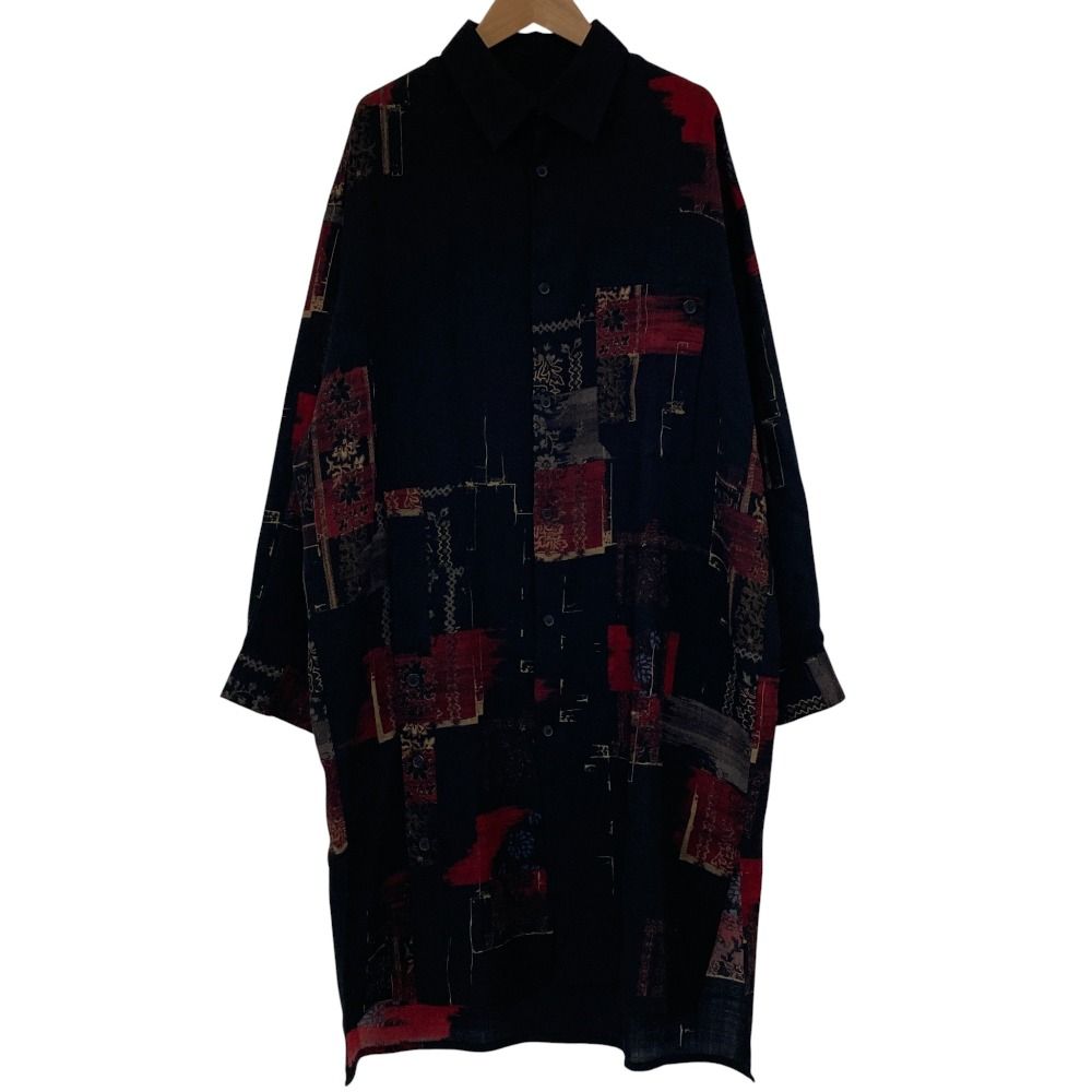 Y s ワイズ ヨウジヤマモト VINTAGE SCRAP SWATCH PATTERN RIGHT STRIP POCKET BLOUSE YR B 07 112 サイズ1 ブラック レッド レディース 古着