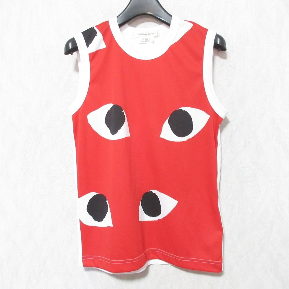 COMME des GARCONS コムデギャルソン AD 2020 アイプリント タンクトップ カットソー GG-T 032 XS レッド ホワイト レディース 古着