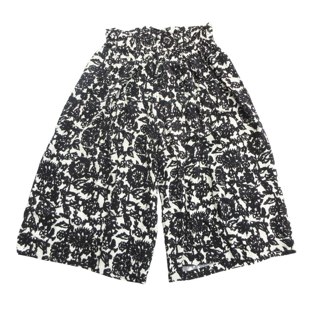 Y s for living ワイズフォーリビング ヨウジヤマモト 総柄 ワイド イージー パンツ スカンツ シルク混 ウエストゴム ブラック系 レディース 古着