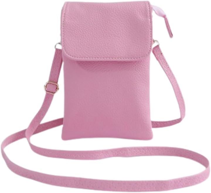 LENLOC Smartphone Pouch Shoulder Bag Smartphone Pochette Sub Bag Wallet Shoulder Pouch Women's Adjustable Length Diagonal Hanging Multifunctional Lightweight Zipper Pocket (Pink Embossed)
