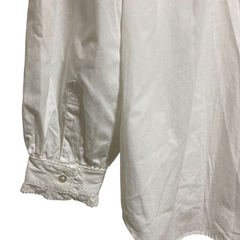 ワンダフルワールド　フードブラウス　フリル　ホワイト　レディース　リボン　古着 美品 WONDERFUL WORLD ワンダフルワールド フリルカラー レース シャツ