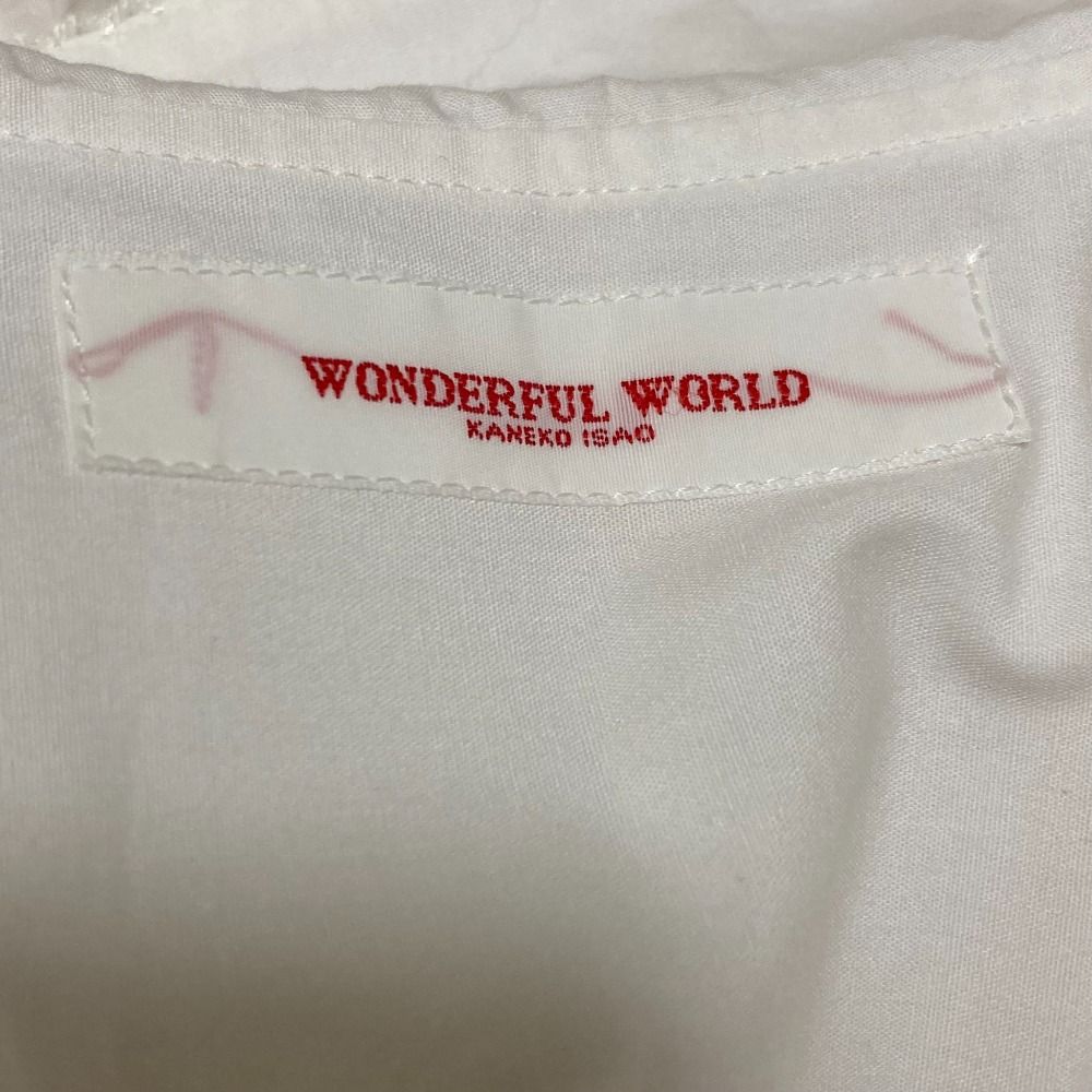 ワンダフルワールド　フードブラウス　フリル　ホワイト　レディース　リボン　古着 美品 WONDERFUL WORLD ワンダフルワールド フリルカラー レース シャツ