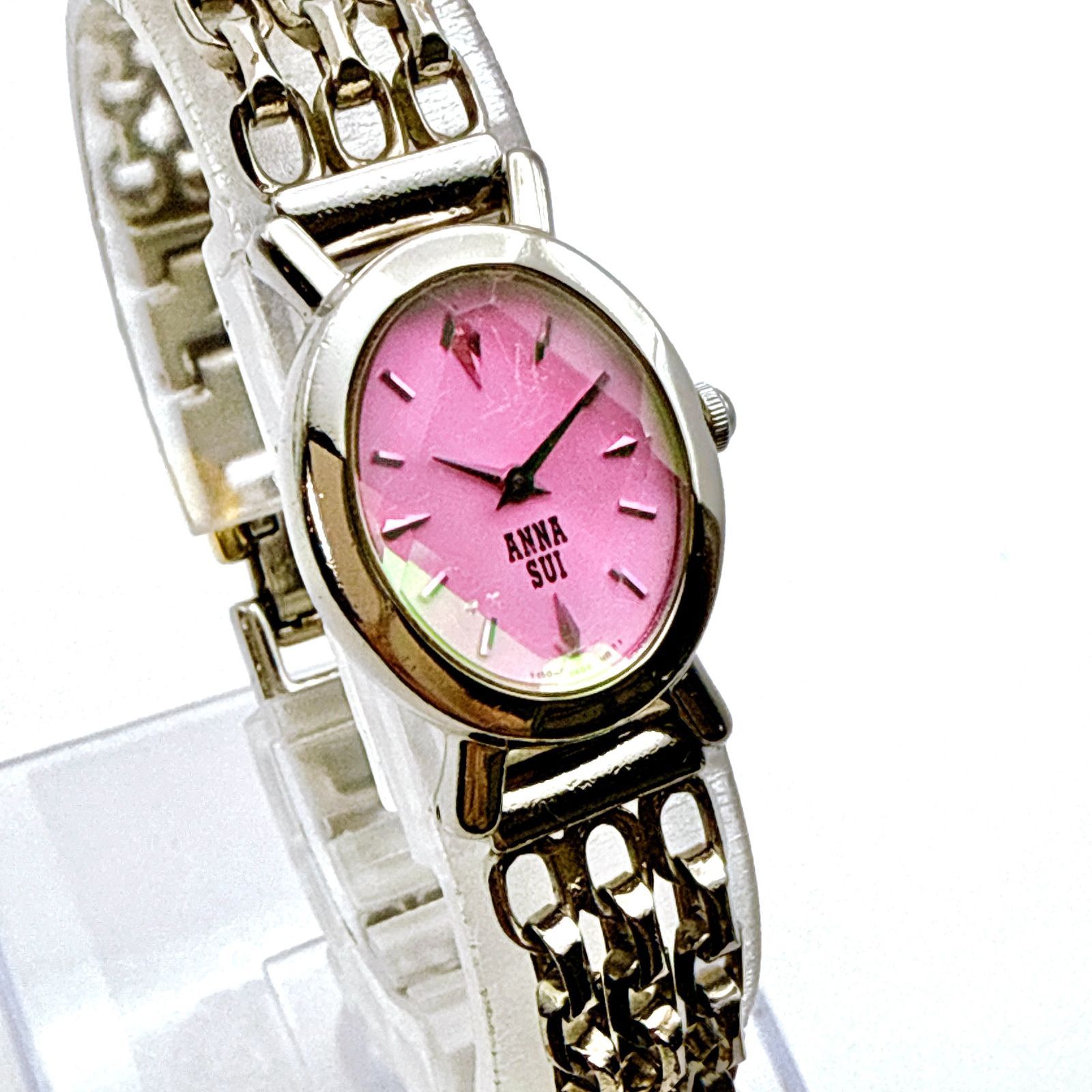 C094 ANNA SUI アナスイ カットガラス ピンクダイアル チェーンベルト