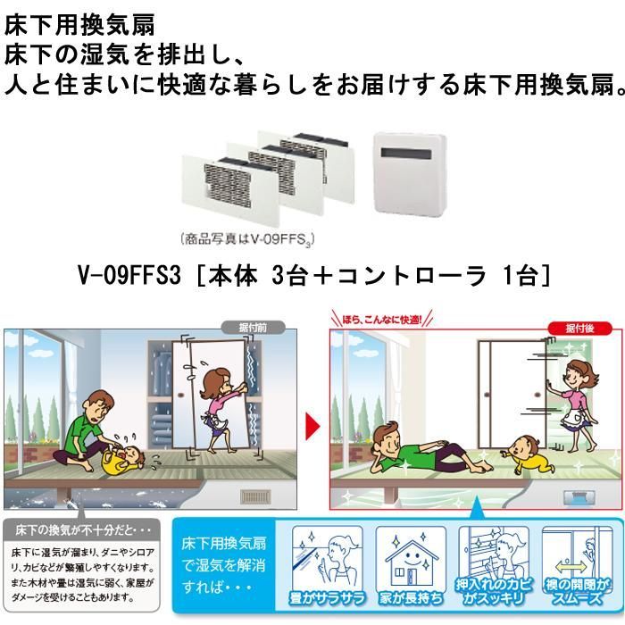 三菱電機 床下用換気扇 V-09 FFS 3 換気扇 ロスナイ 本体3台 コントローラ付 標準タイプ MITSUBISHI