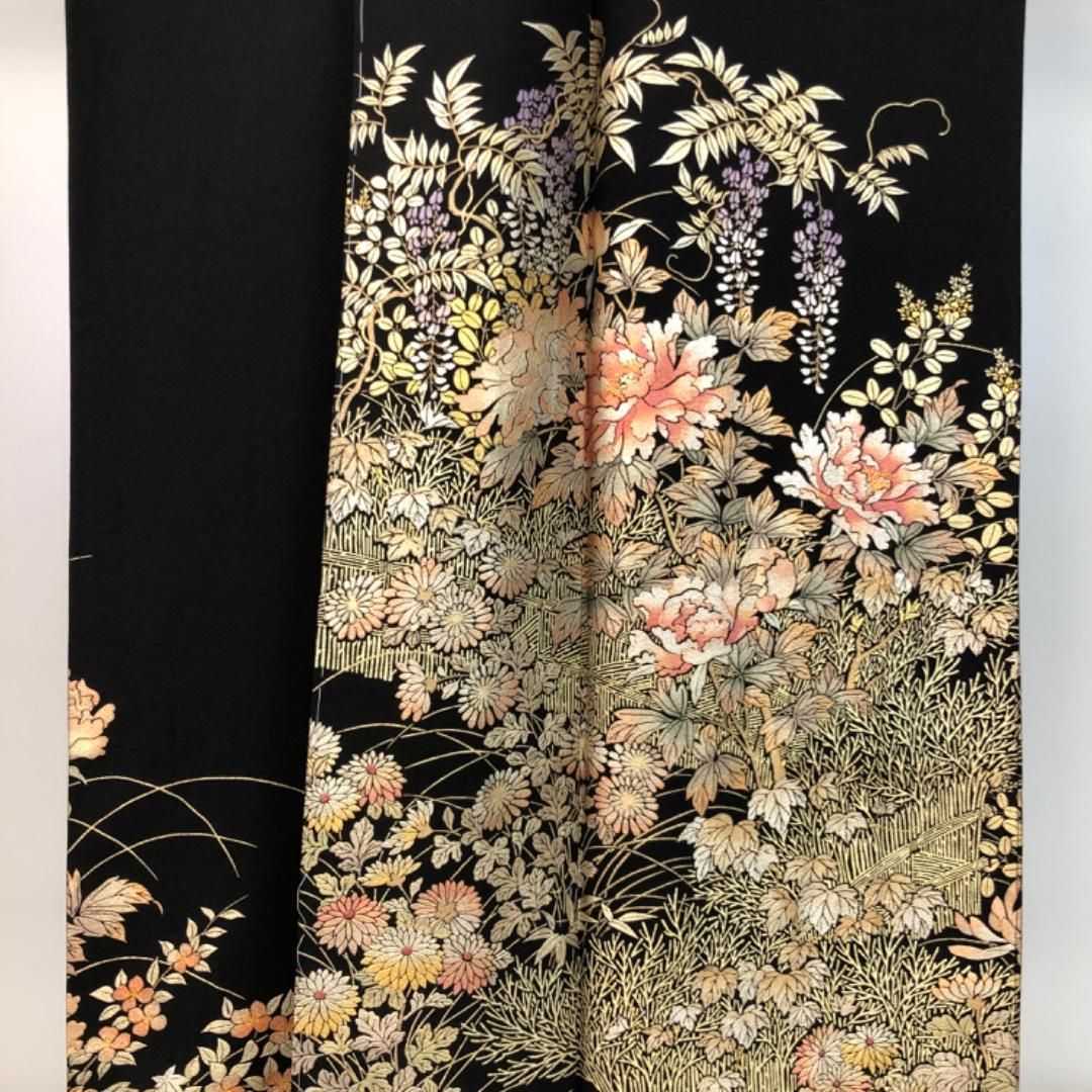 黒留袖 金彩友禅 和田光正 煌びやかな花模様 紅葉 萩 しつけ糸 K-5542