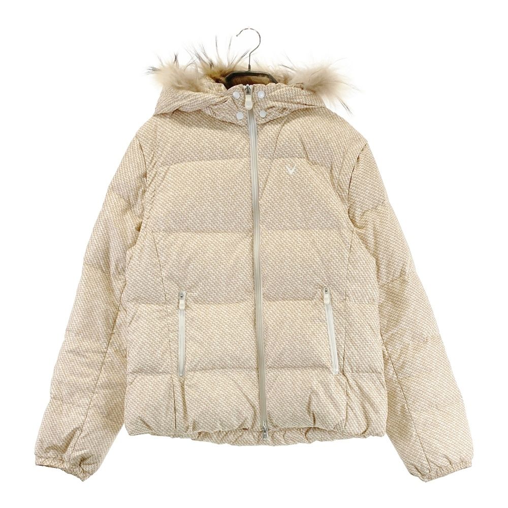 サイズ LL キャロウェイ 4 WAY ファーダウンジャケット 総柄 ベージュ系 ゴルフウェア レディース ストスト