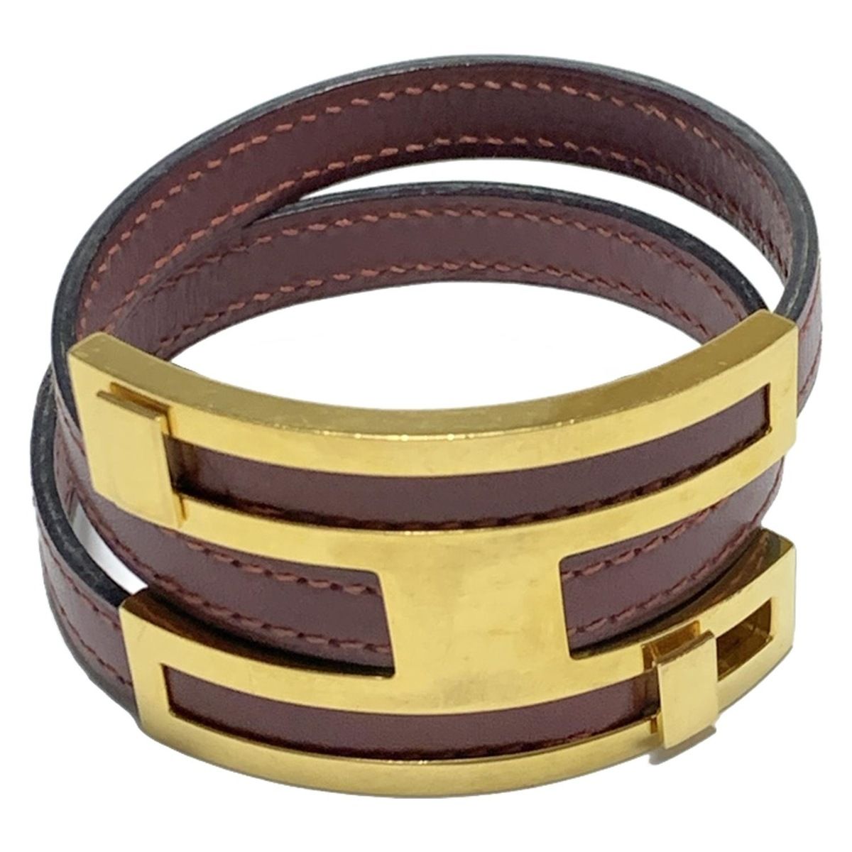 HERMES(エルメス) バングル プスプス レザー ボルドー×ゴールド - メルカリ