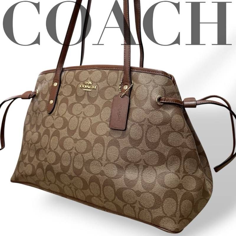 【良品】コーチ　トートバッグ　シグネチャー　レザー　PVC チャーム　肩掛け COACH コーチ☆トートバッグ シグネチャー PVC 肩掛け チャーム ロゴ