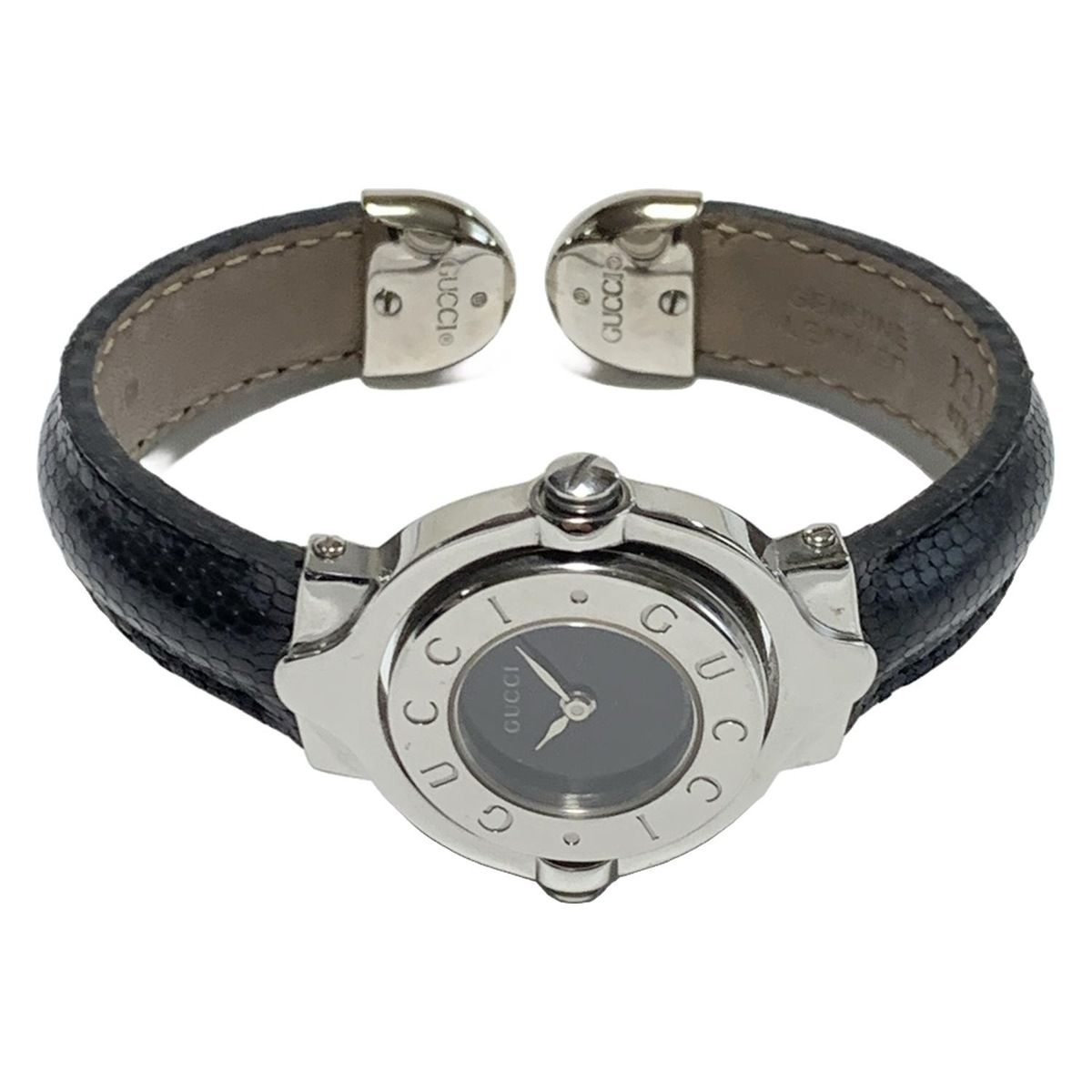 GUCCI グッチ 腕時計 - レディース 型押し加工 バングルウォッチ 回転文字盤 黒