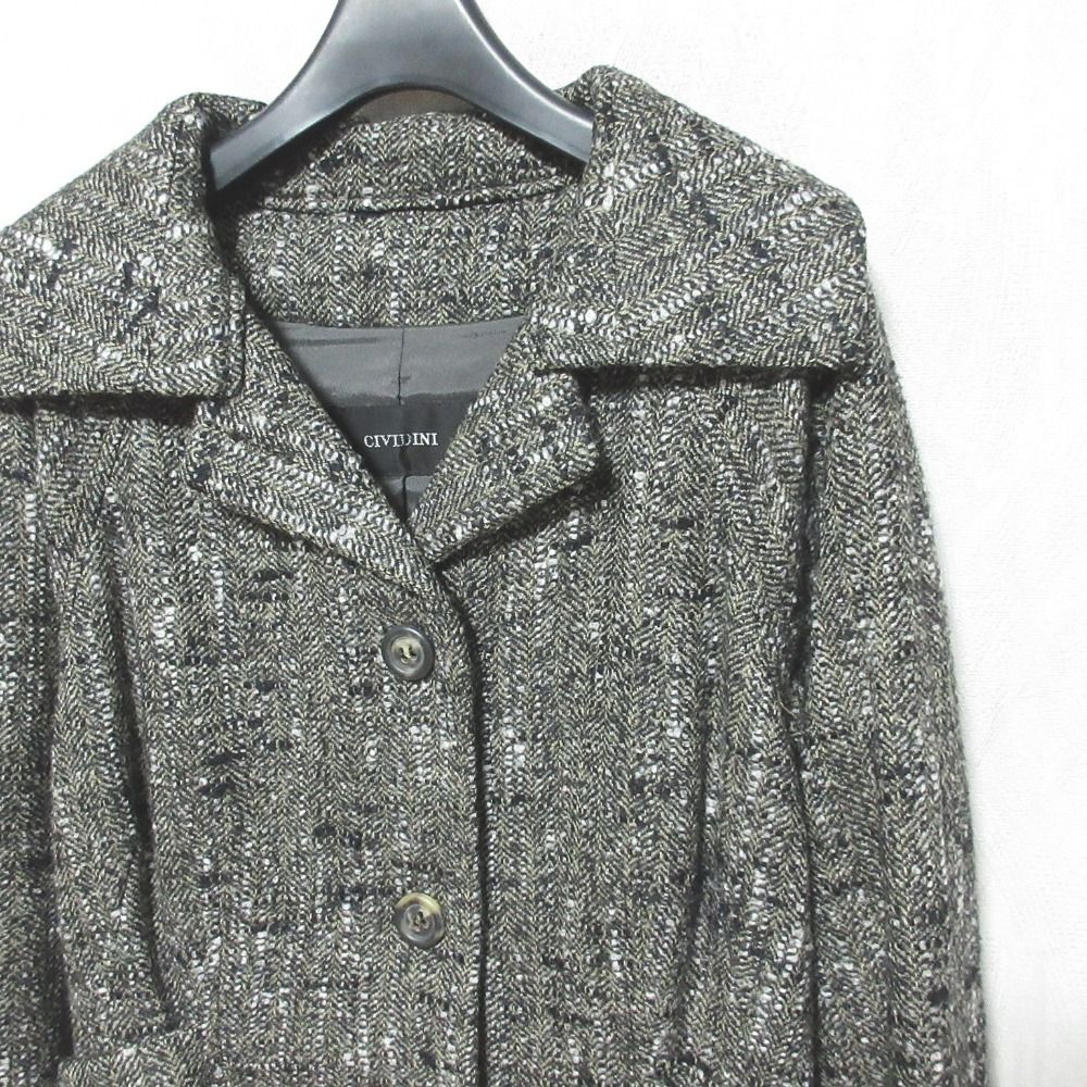 CIVIDINI コート　42 美品 CIVIDINI チヴィディーニ ウール ツイードコート 42 グレー