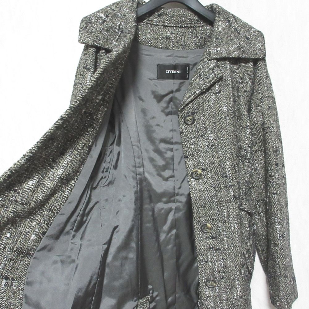 CIVIDINI コート　42 美品 CIVIDINI チヴィディーニ ウール ツイードコート 42 グレー