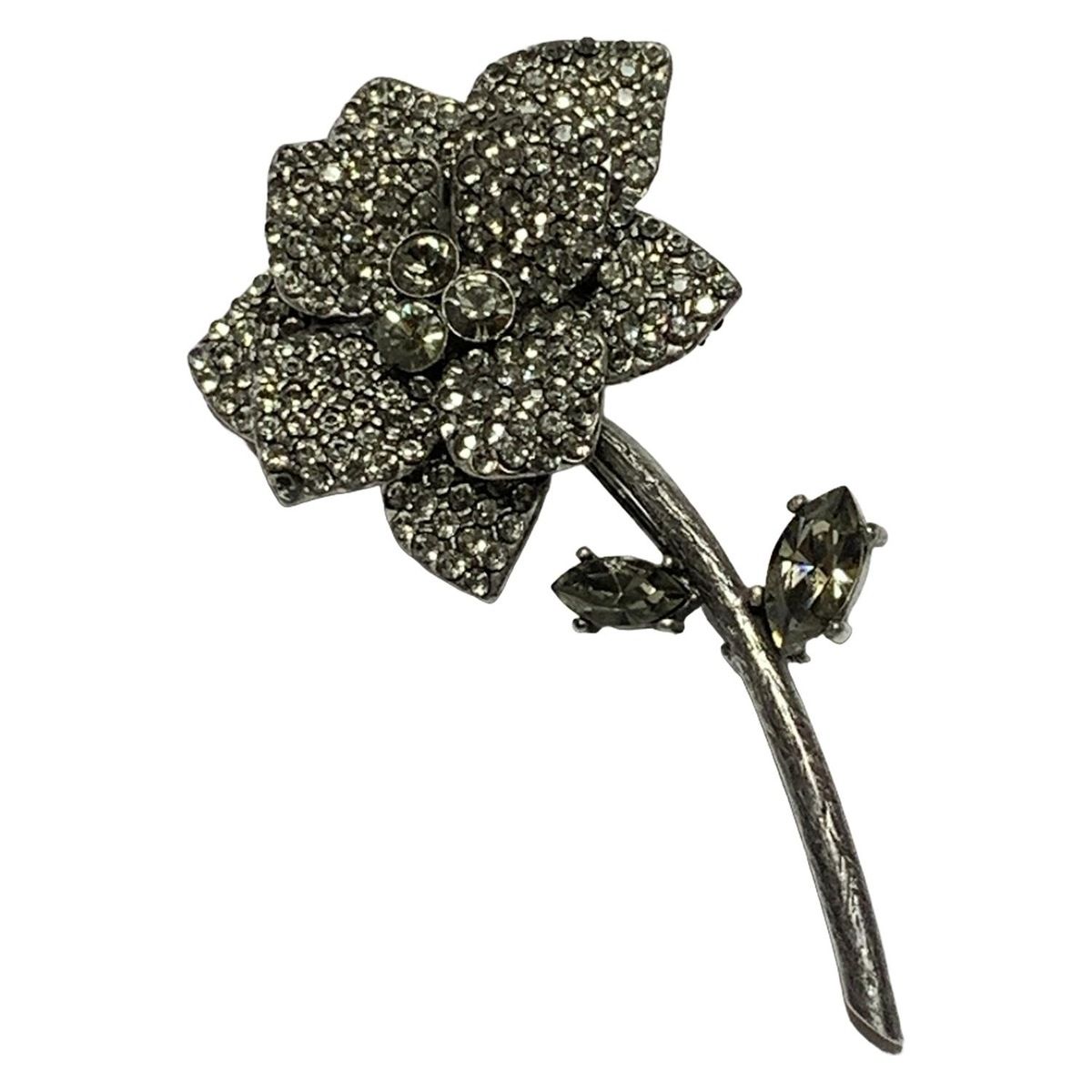 FOXEY(フォクシー) ブローチ - クリア×シルバー フラワー(花)/ライン