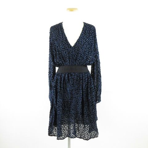 【中古】アルビノ ALBINO ワンピース ひざ丈 長袖 ドット 紺 40 黒 *A882 レディース アルビノ ALBINO ワンピース ひざ丈 長袖 ドット 紺 40 黒 *A882