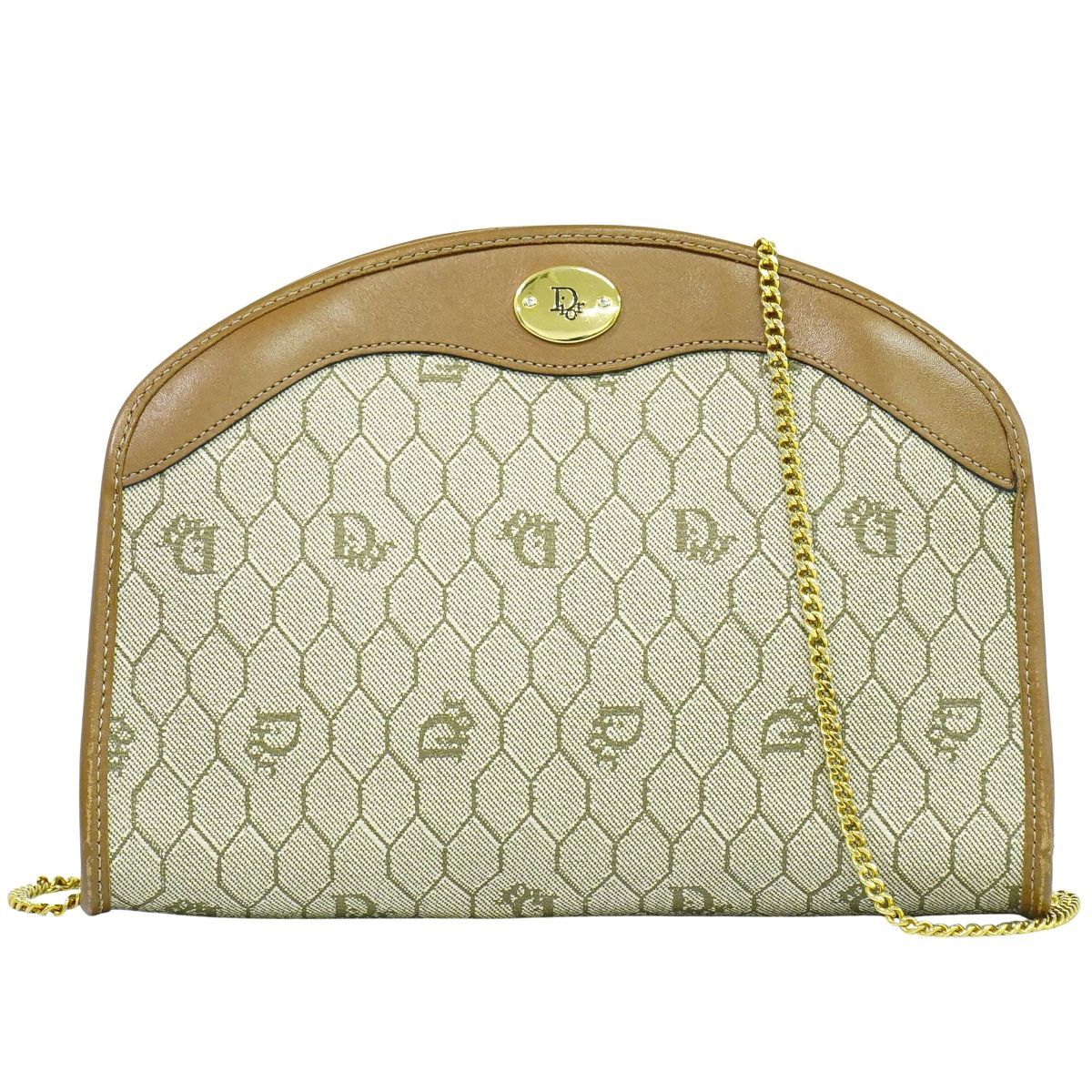 Christian Diorパーティバッグ ベージュ ビンテージ 総柄 チェーン 本物 クリスチャン ディオール Christian Dior ハニカム柄 チェーン