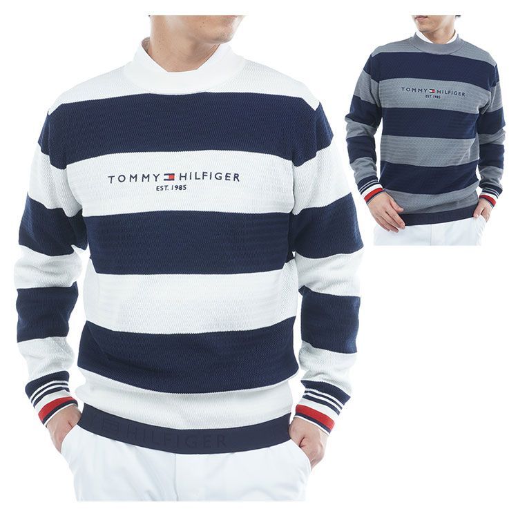 トミーヒルフィガー ゴルフ セーター メンズ 長袖 ニット クルーネック ストレッチ ゴルフウェア ブランド 総柄 ボーダー ライン ロゴ 秋 冬 THMA565 トミーヒルフィガー ゴルフ セーター メンズ 長袖 ニット クルーネック