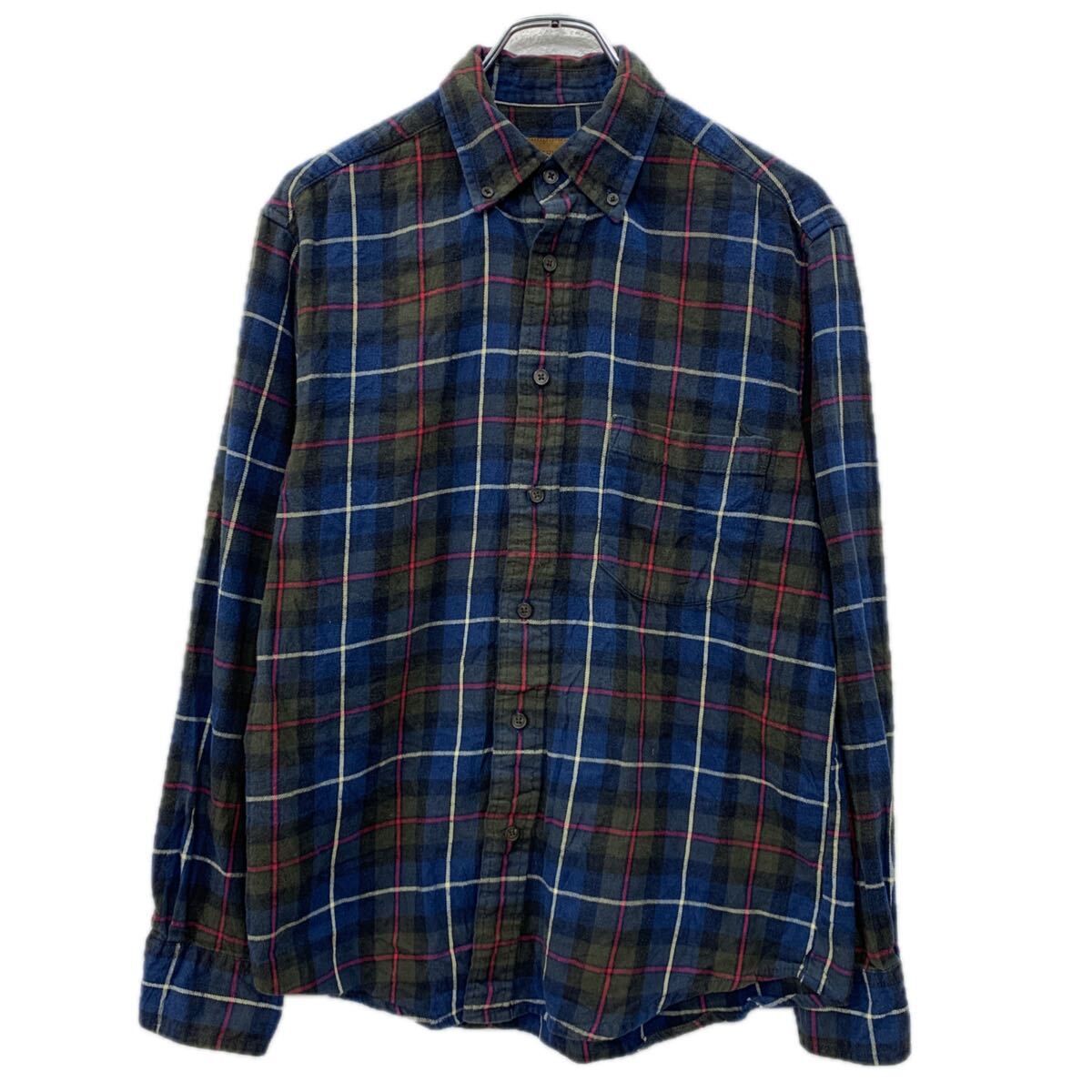 STJOHN'SBAY 長袖 ネルシャツ S ブルー マルチカラー ボタンダウン ボタン チェックシャツ コットン100% 胸ポケット 春秋物 a711-6670