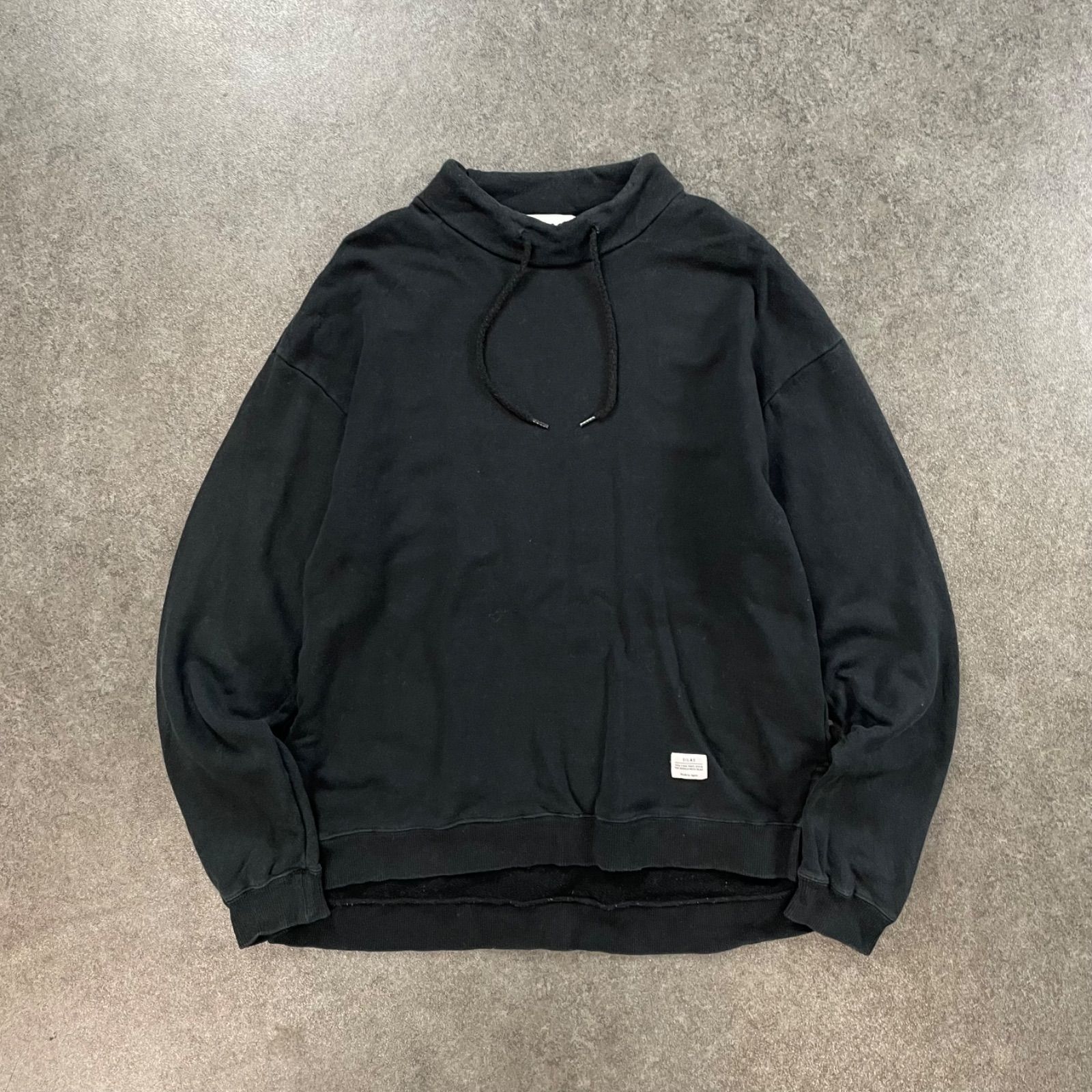 日本製 SILAS Pullover Sweatshirt サイラス スウェット トレーナー プルオーバー モックネック 無地 ワイドシルエット ブラック 黒 10173303