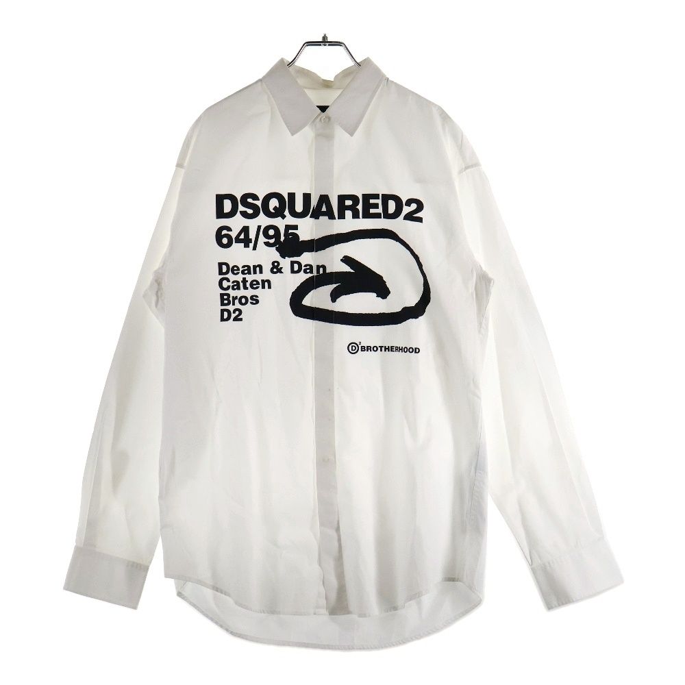 ディースクエアード 22 SS フロントプリント 比翼長袖シャツ ホワイト
