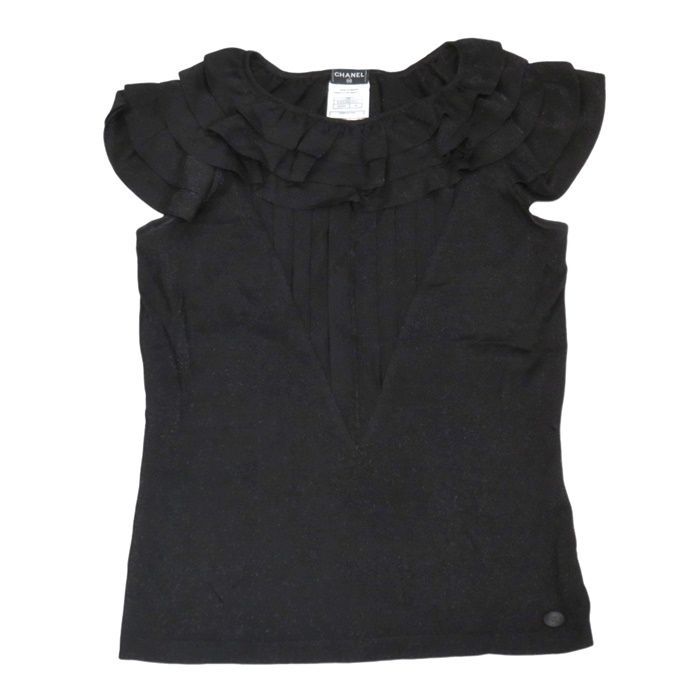 CHANEL シャネル サマーニット ノースリーブ フリル ラメ サイズ38