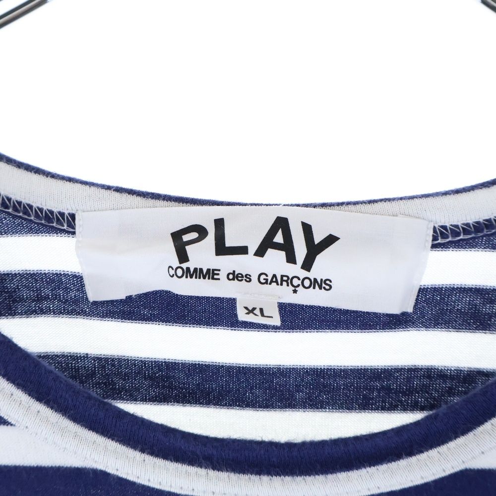 PLAY COMME des GARCONS プレイコムデギャルソン AD 2025 ハート刺繍 ボーダー コットン 長袖Tシャツ カットソー ネイビー ホワイト AZ-T 010