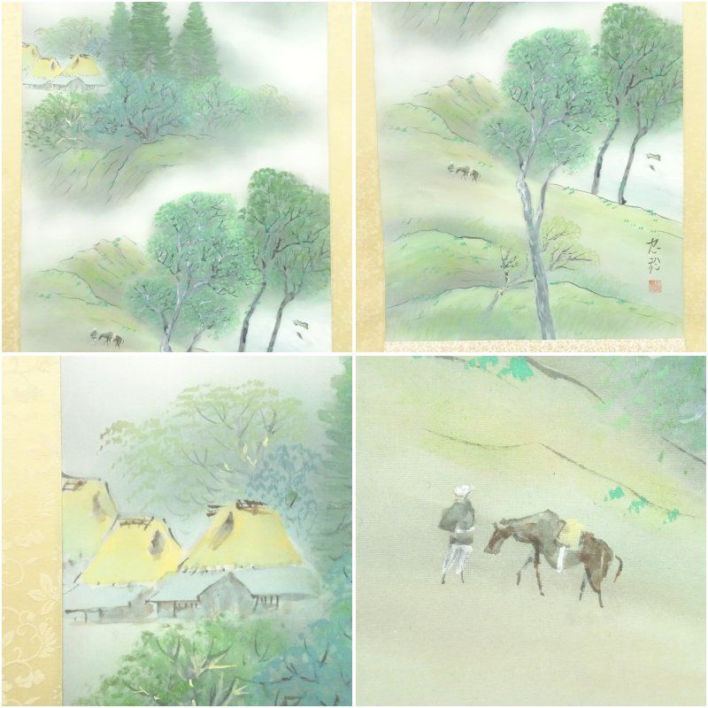 杉山忠於筆 淡色山水 肉筆絹本掛軸（紙箱） 掛け軸 床の間 書 おしゃれ