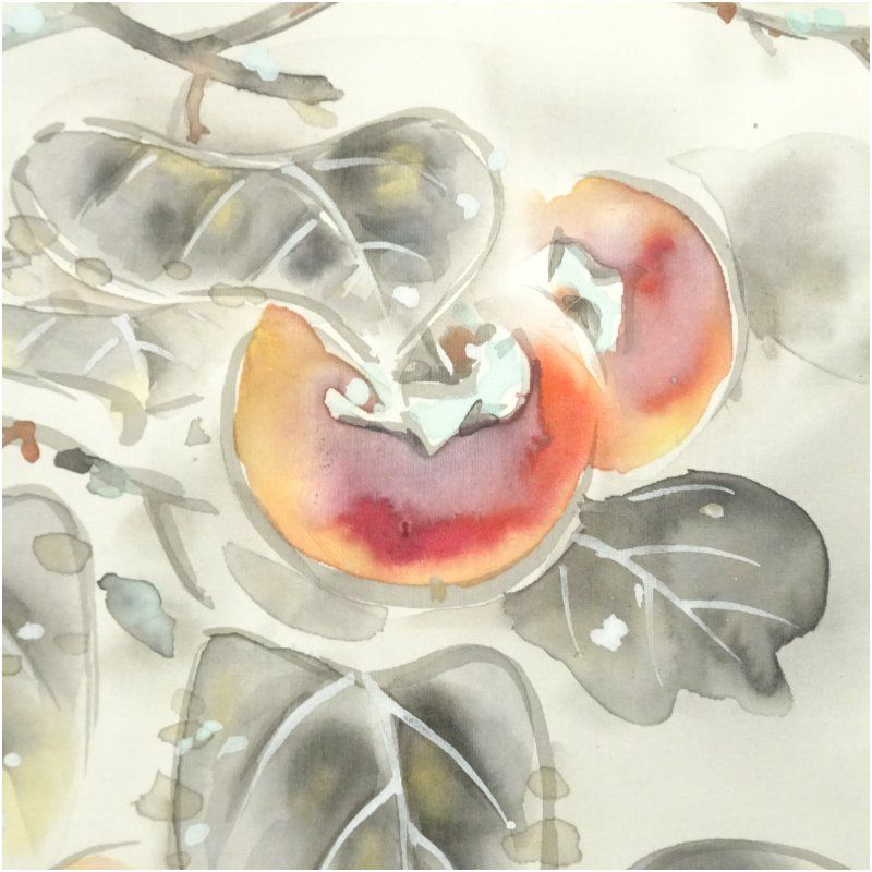 美品 1476 「柿」 共箱 肉筆 絹本 書 日本画 掛軸 おもてなし 美品 1476 「柿」 共箱 肉筆 絹本 書 日本画 掛軸 おもてなし 掛軸 中島清