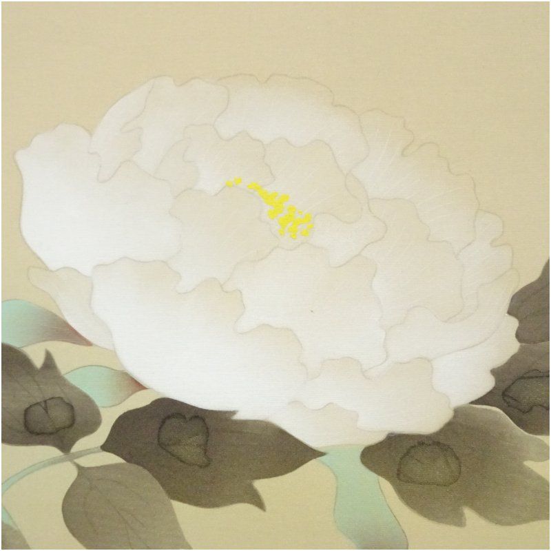 栄呂筆 牡丹 肉筆絹本掛軸（共箱） 掛け軸 床の間 書 おしゃれ 絵画