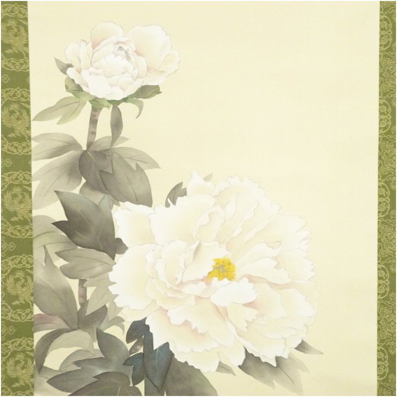 裕香筆 牡丹 肉筆絹本掛軸（共箱） 掛け軸 床の間 書 おしゃれ 絵画