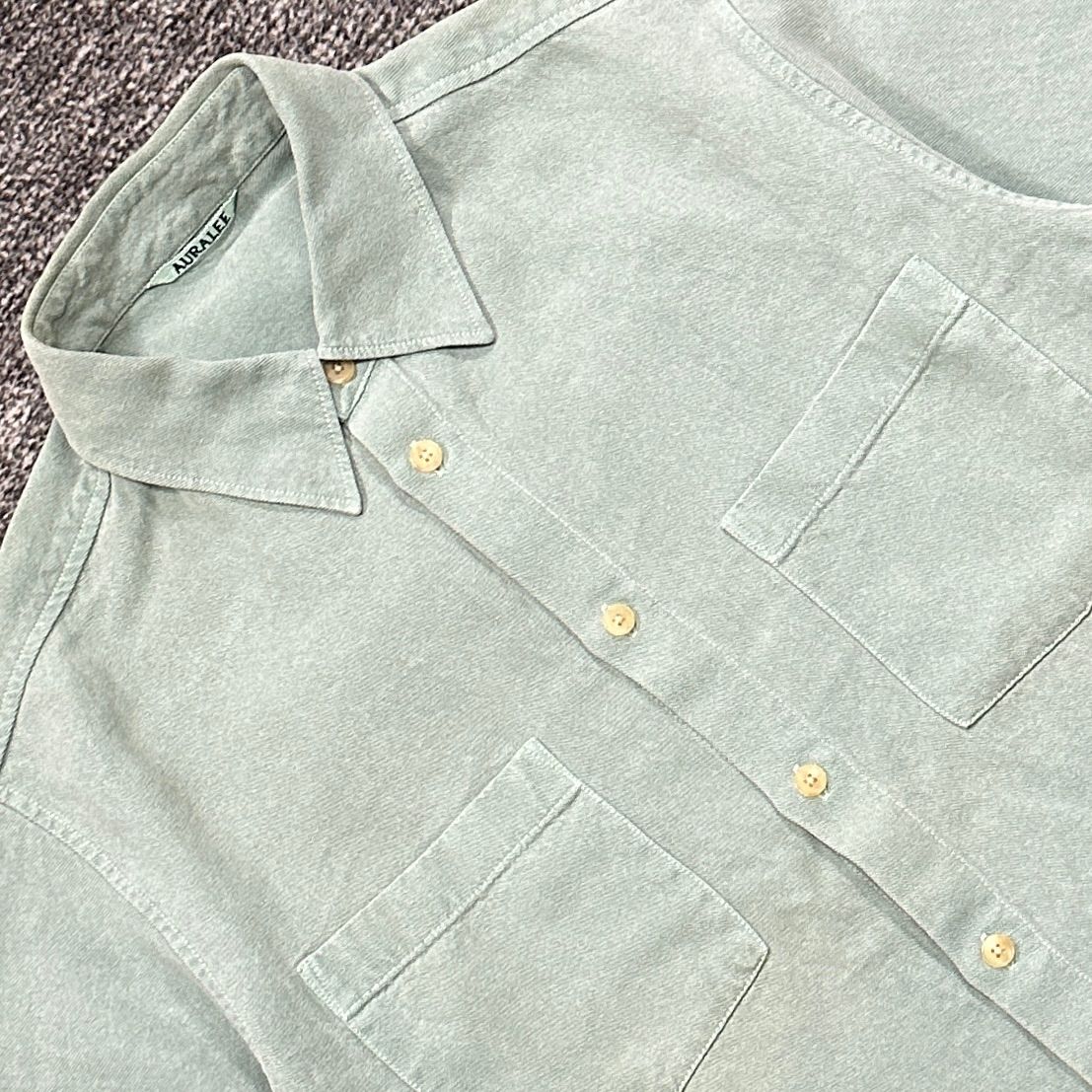 AURALEE WASHI DUCK CANVAS HALF SLEEVED SHIRTS 3 グリーン